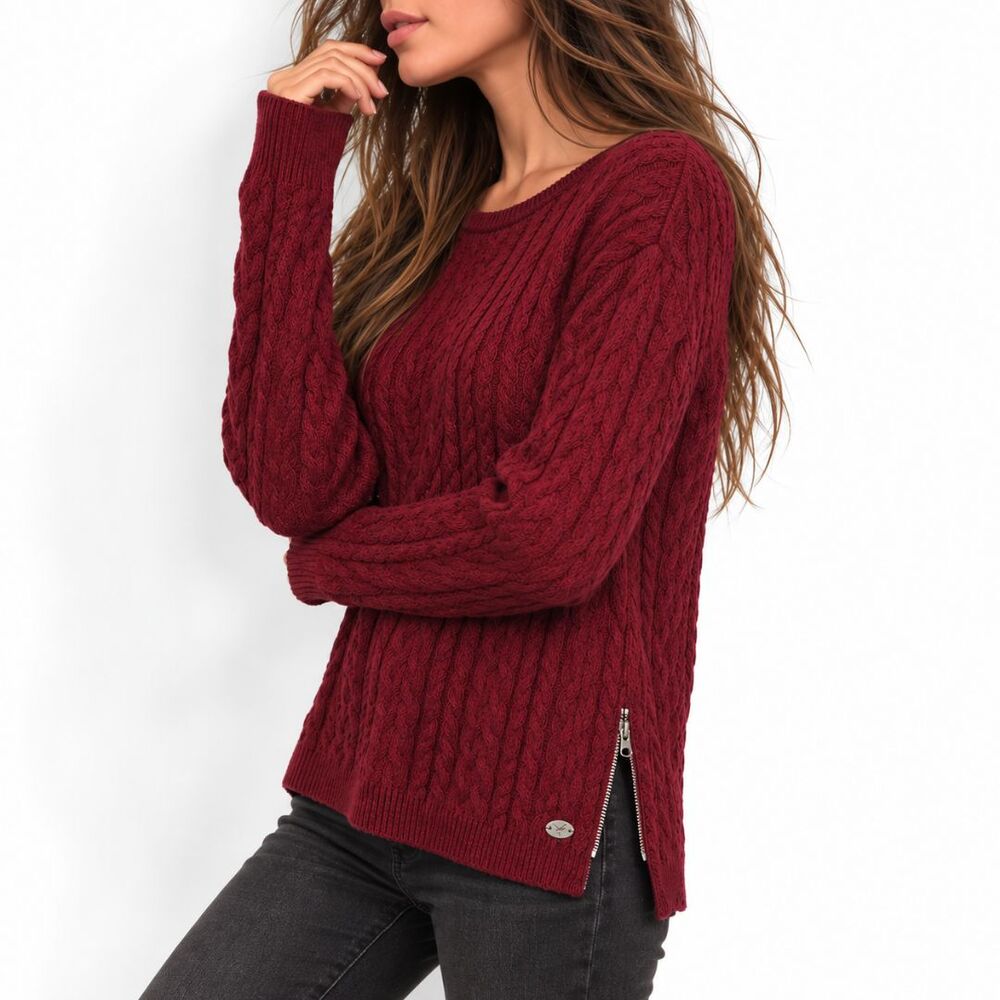 American Eagle NWT Wool Blend Cable Knit Sweater Womens M Burgundy Side Zip